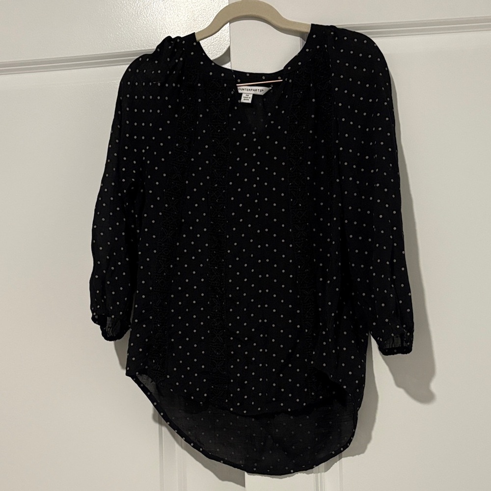 Counterparts Black Blouse with White Polka Dots